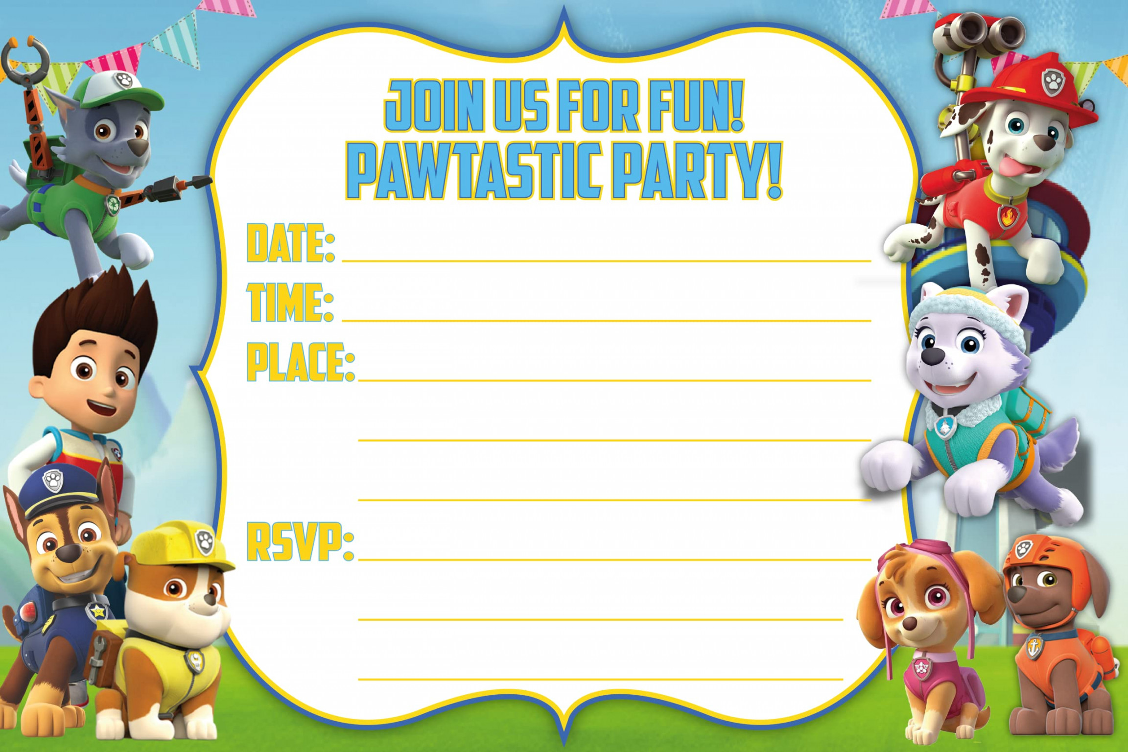 x Paw P Birthday Invitations - Fill In Happy Birthday Party Invitations  for Kids " x " Postcard Style