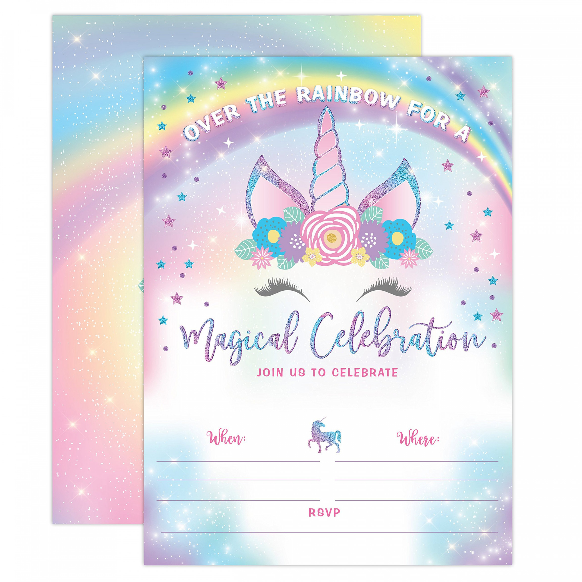 YME Unicorn Birthday Invitations Rainbow Unicorn Party Invitations Pack of