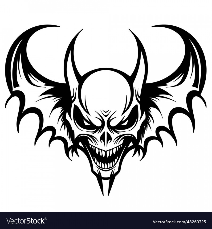 A scary devil head with wings in vintage style Vector Image