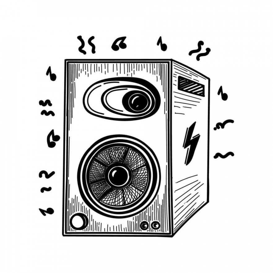 An acoustic speaker, a hand-drawn sketch-style doodle