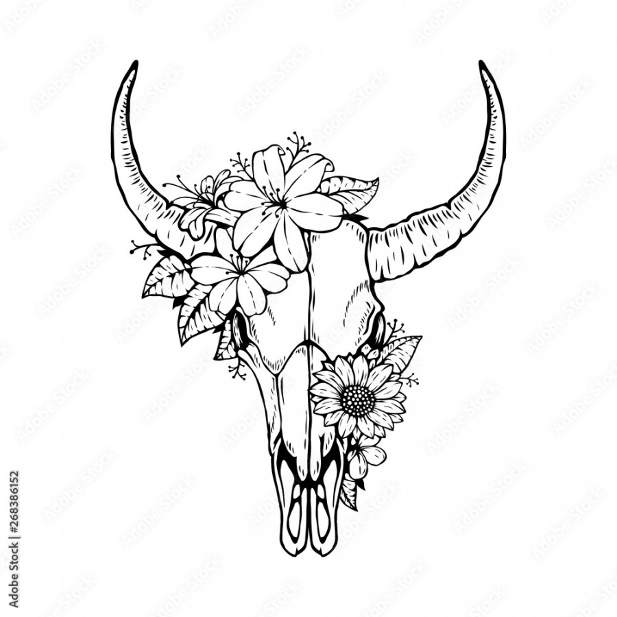 animal bull skull head with floral design Stock-Vektorgrafik