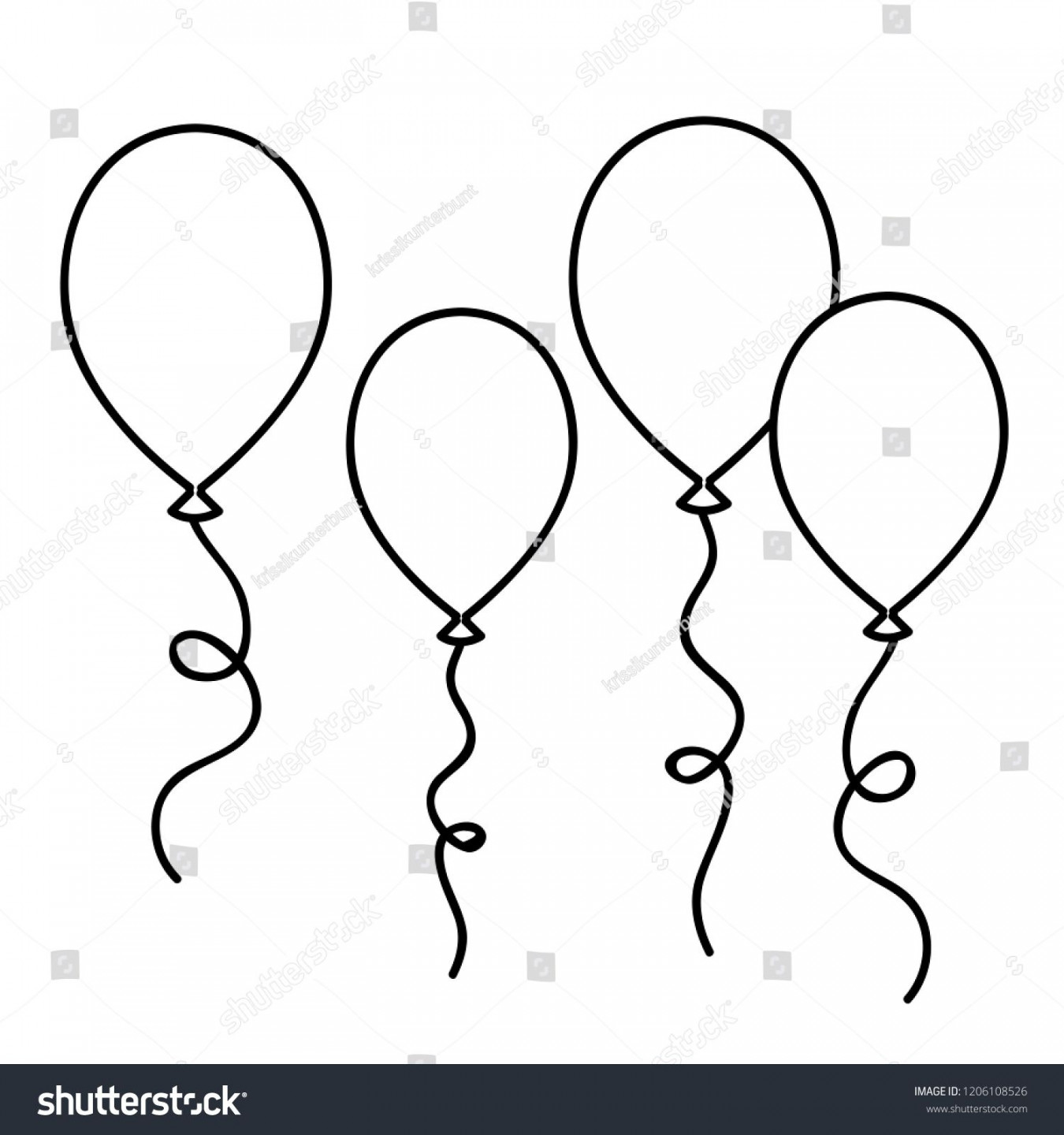 balloons simple drawing outline for coloring book vector