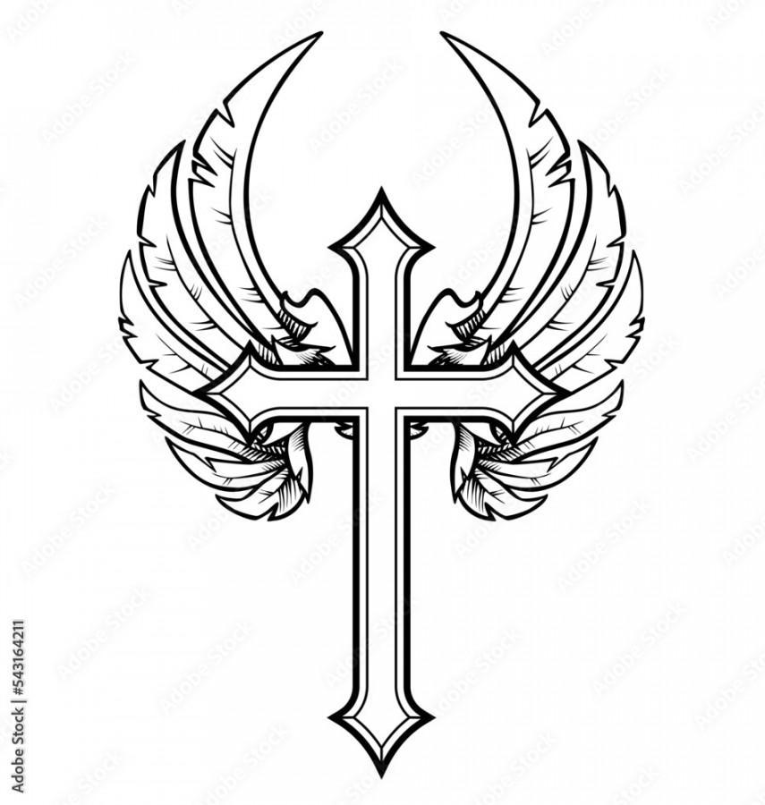 beautiful Christian cross with angel wings Stock-Vektorgrafik