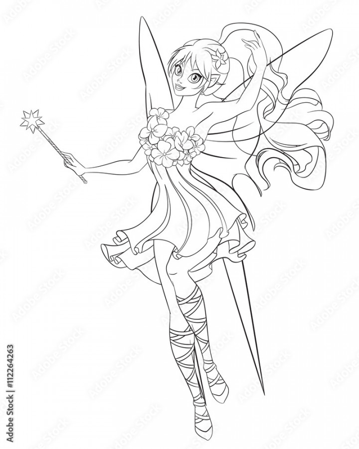 Beautiful flying fairy with magic wand