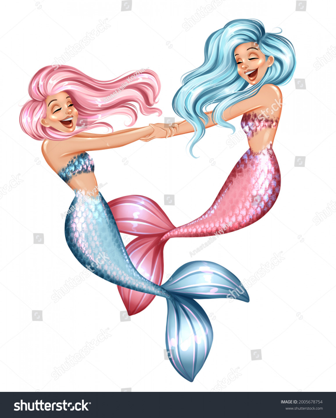 Beautiful Mermaid Hand Drawing Illustration Gemini Stock