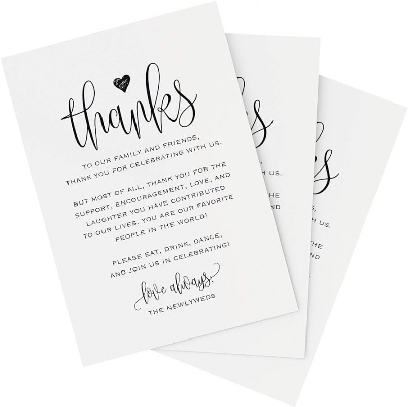 Bliss Collections Wedding Reception Thank You Cards Pack of  Black Font  Cards Great Addition to Your Table Decorations, Placemats, Wedding