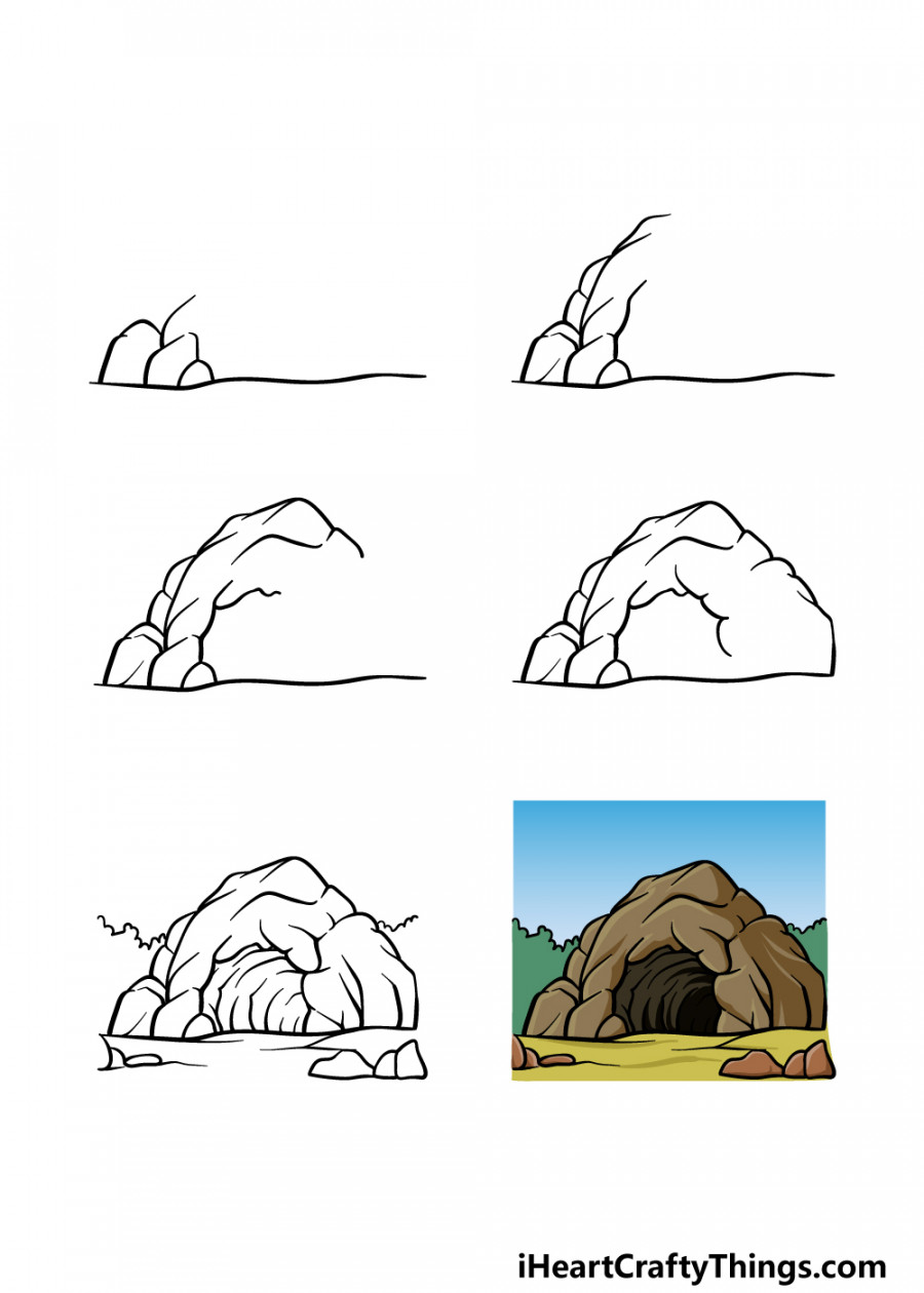 Cave Drawing - How To Draw A Cave Step By Step