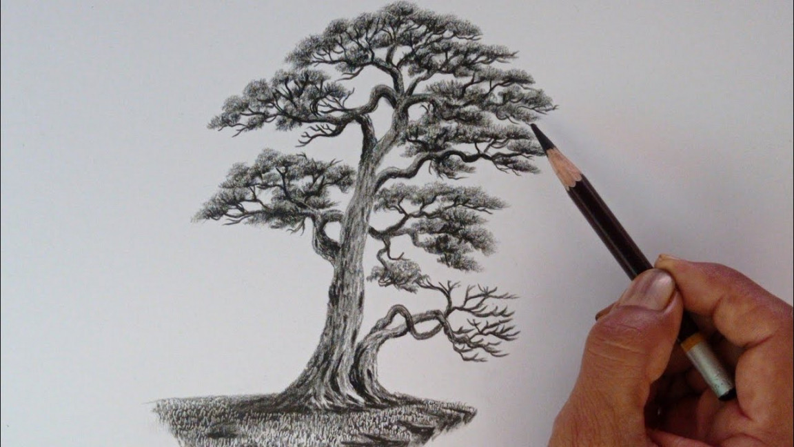 Chinese tree drawing by pencil with the easy ways// Pencil sketch tree  landscape//