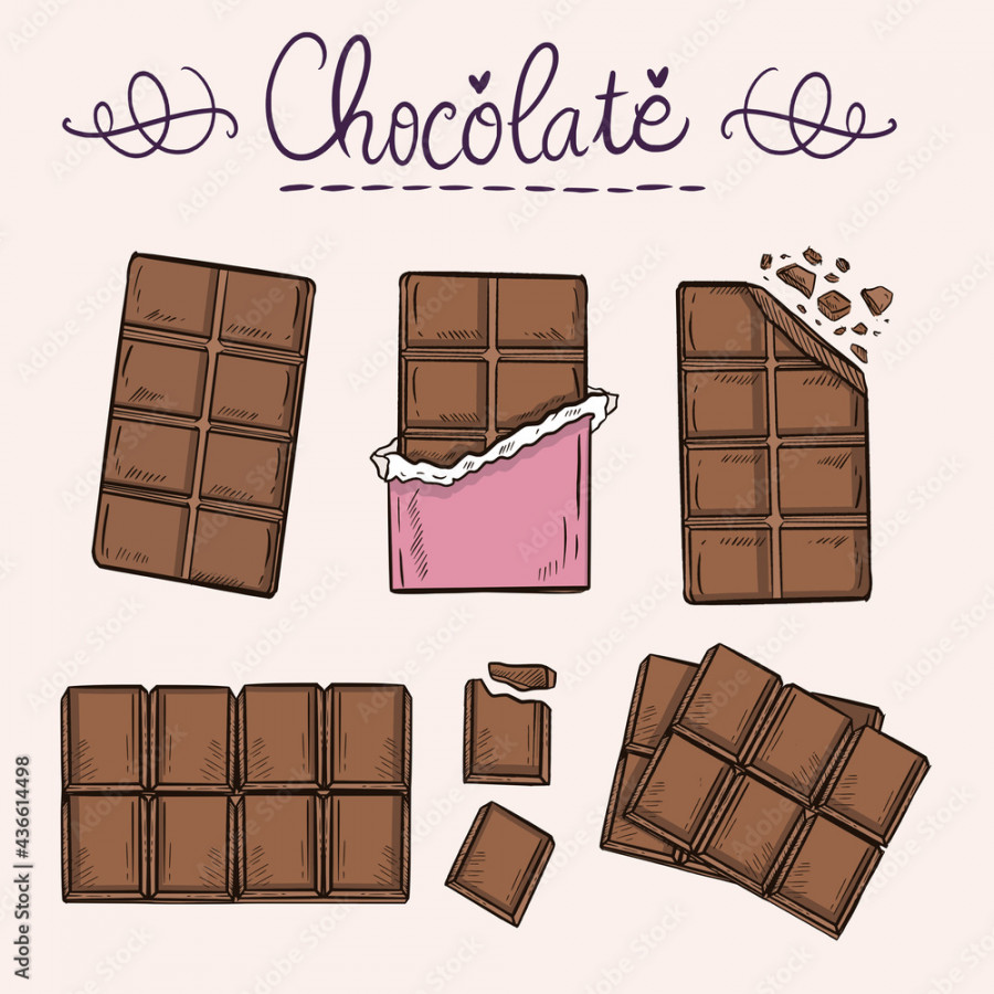 Chocolate bar drawing cartoon doodle collection illustration