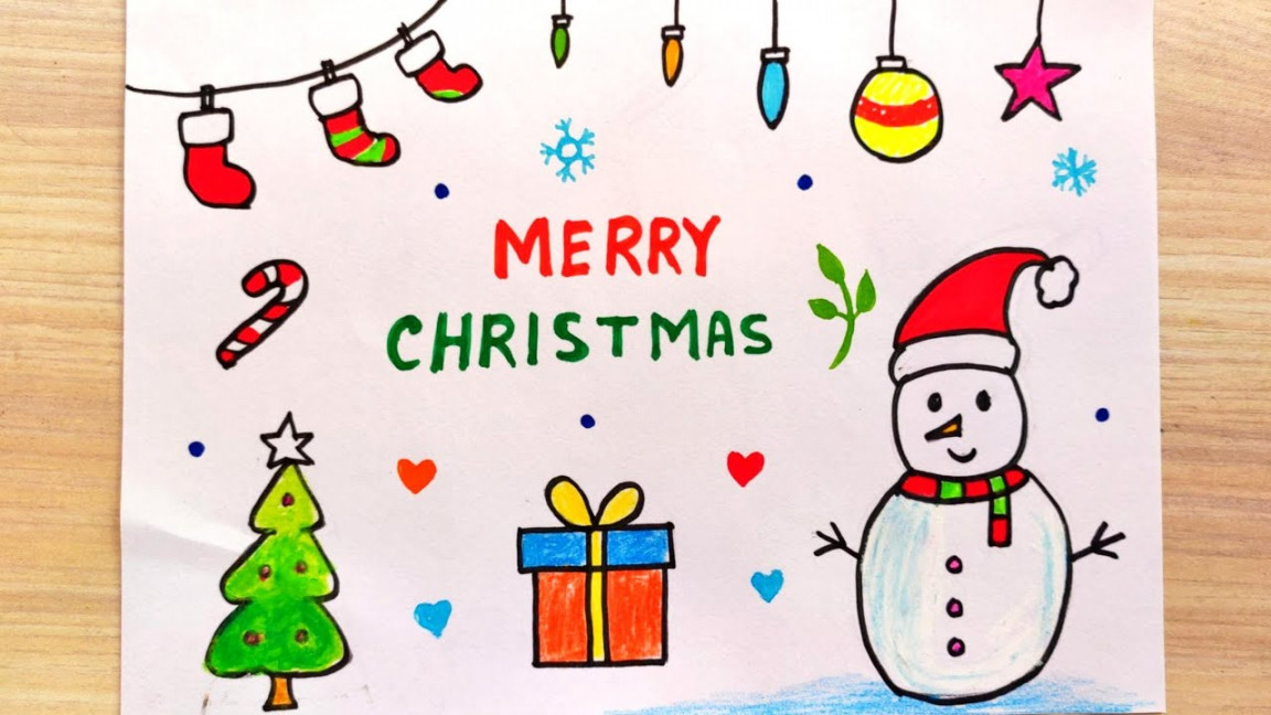 Christmas greeting card drawing easy  How to make Christmas card  Merry  Christmas card drawing