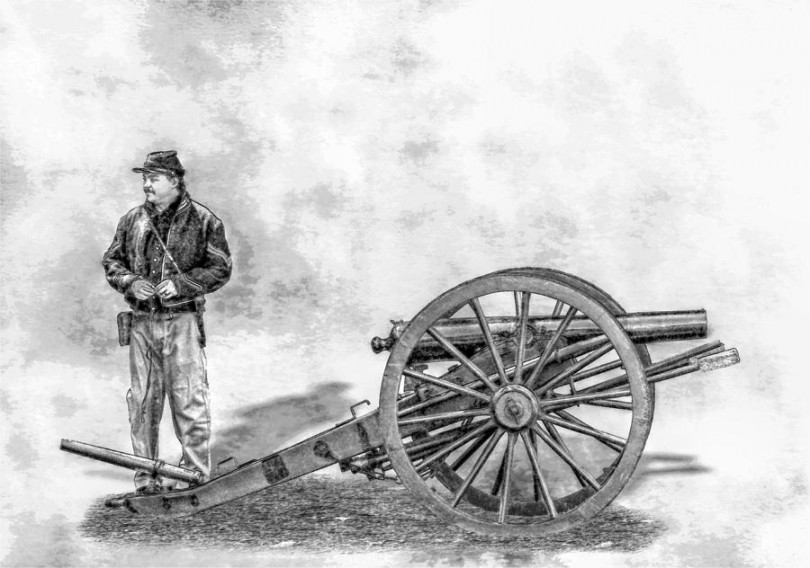 Civil War Union Artillery Corporal with Cannon Sketch Digital Art