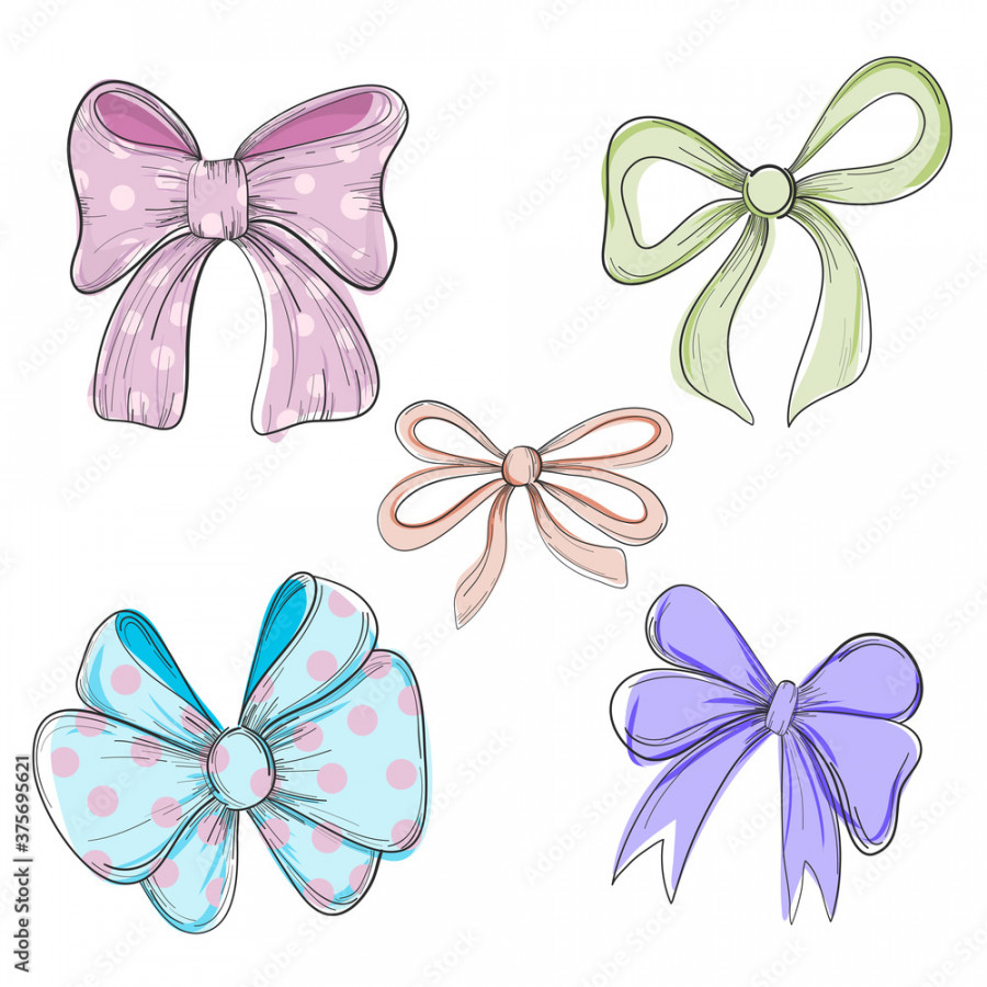 Collection of hand drawn vector bows and ribbons