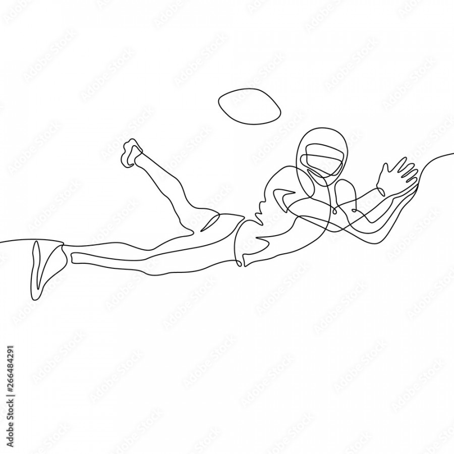 Continuous one line drawing american football player jump to catch