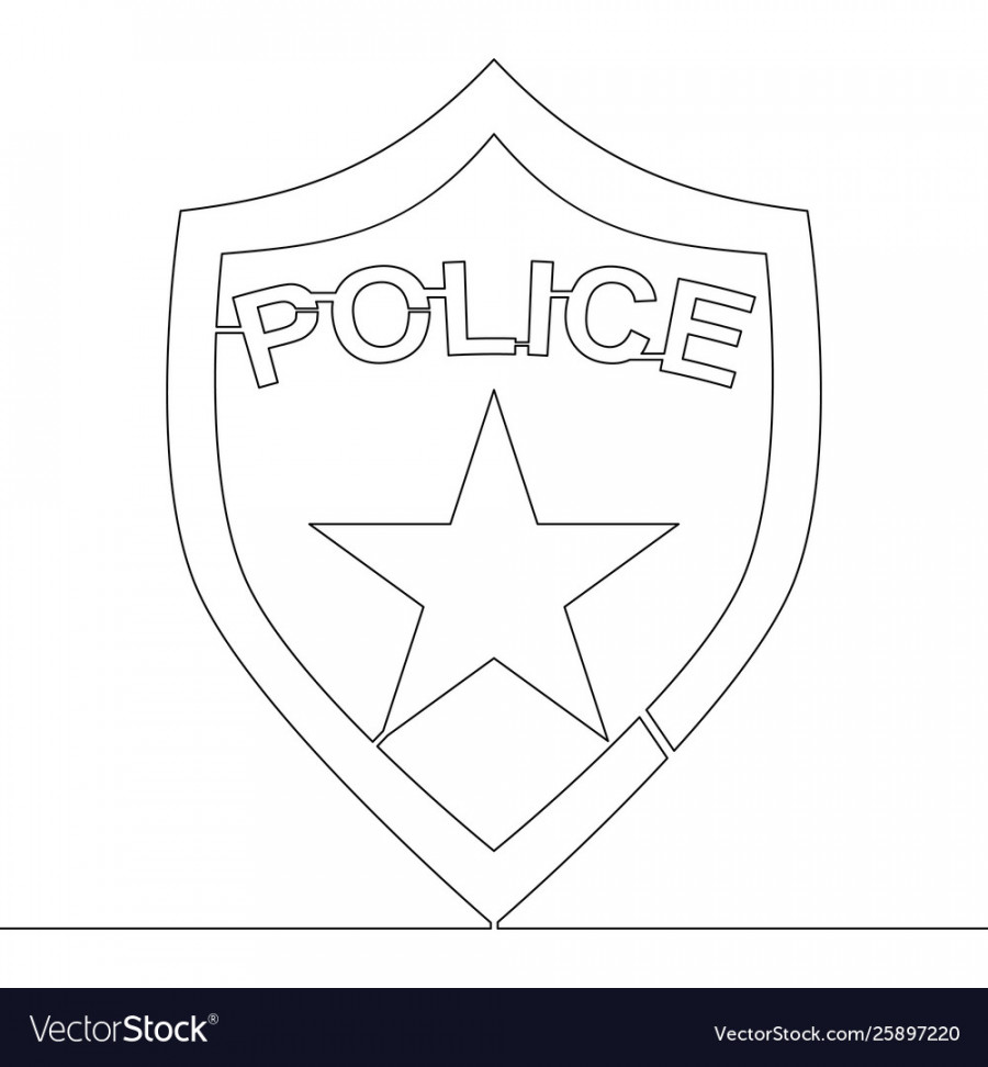 Continuous one line drawing police badge concept Vector Image