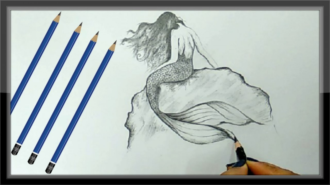 Cool Drawings - Pencil Drawing A Beautiful Mermaid Picture ➤Easy