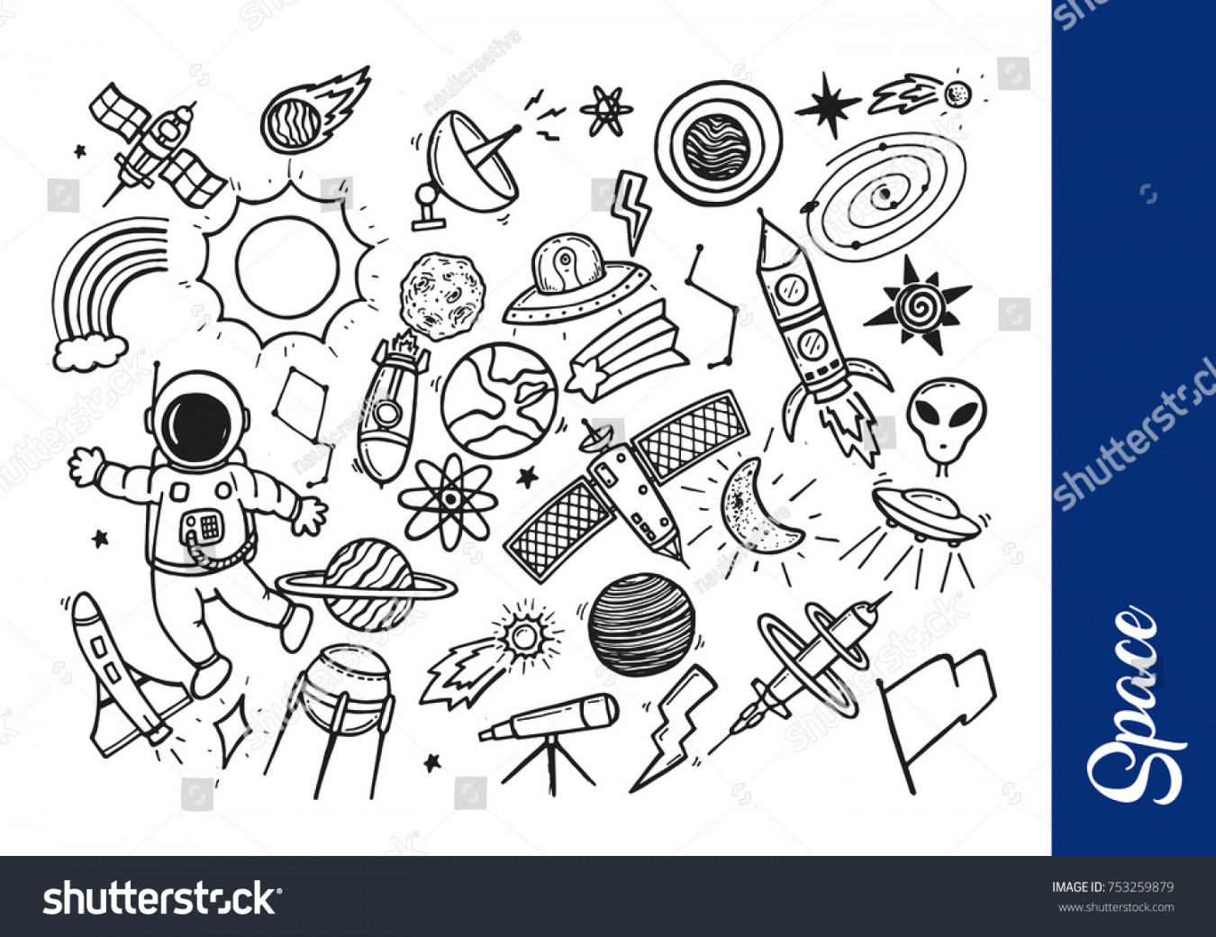 Creative Hand Drawing Space Theme Doodle: Stock-Vektorgrafik