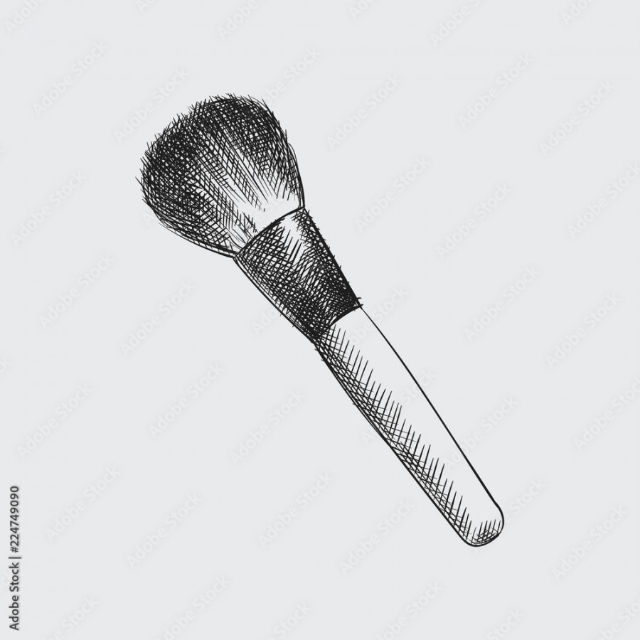 Detailed Cosmetic brush sketch isolated on white background