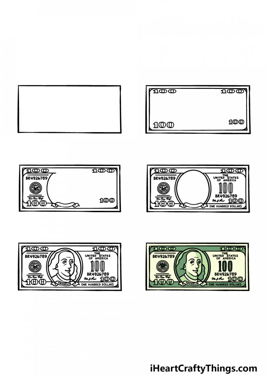 Dollar Bill Drawing - How To Draw A Dollar Bill Step By Step