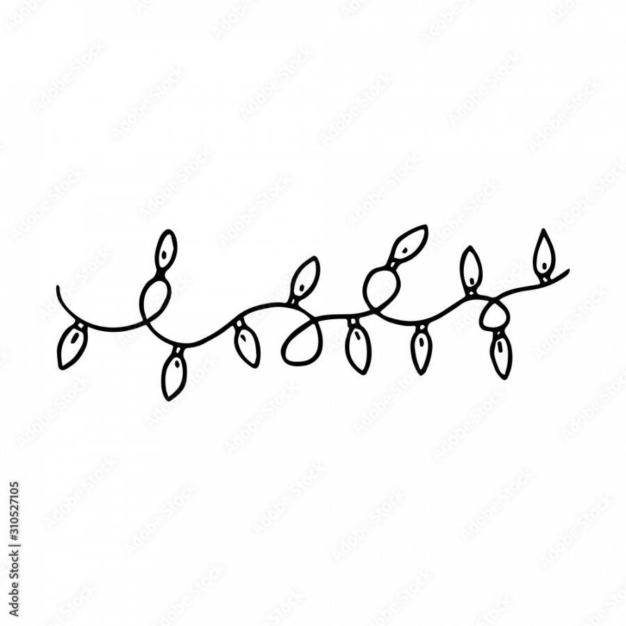 Doodle style,hand drawn Christmas string lights isolated on a