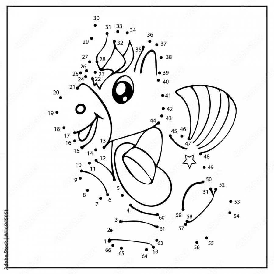 Dot to dot children game. Connect drawing of a unicorn