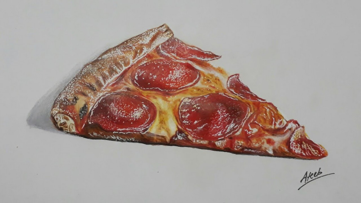 Drawing A Realistic Pizza Slice  How To Draw A Pizza Slice With Mixed Media