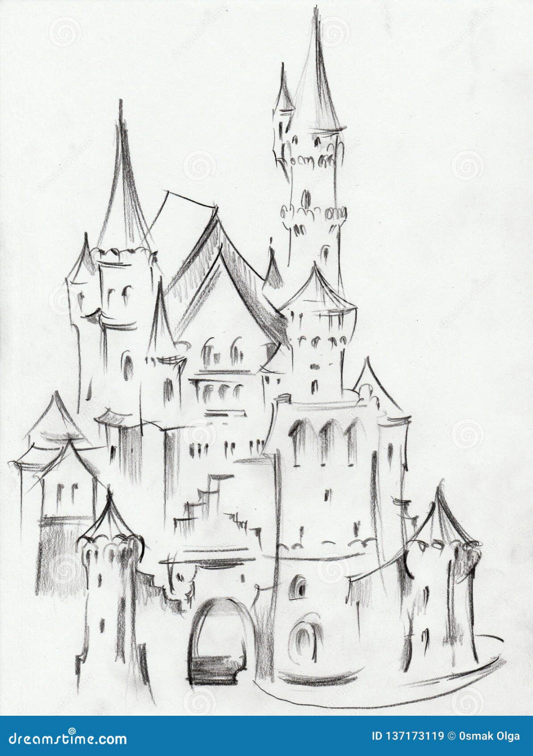 Drawing of Architectural Structures of the Medieval Fairy-tale