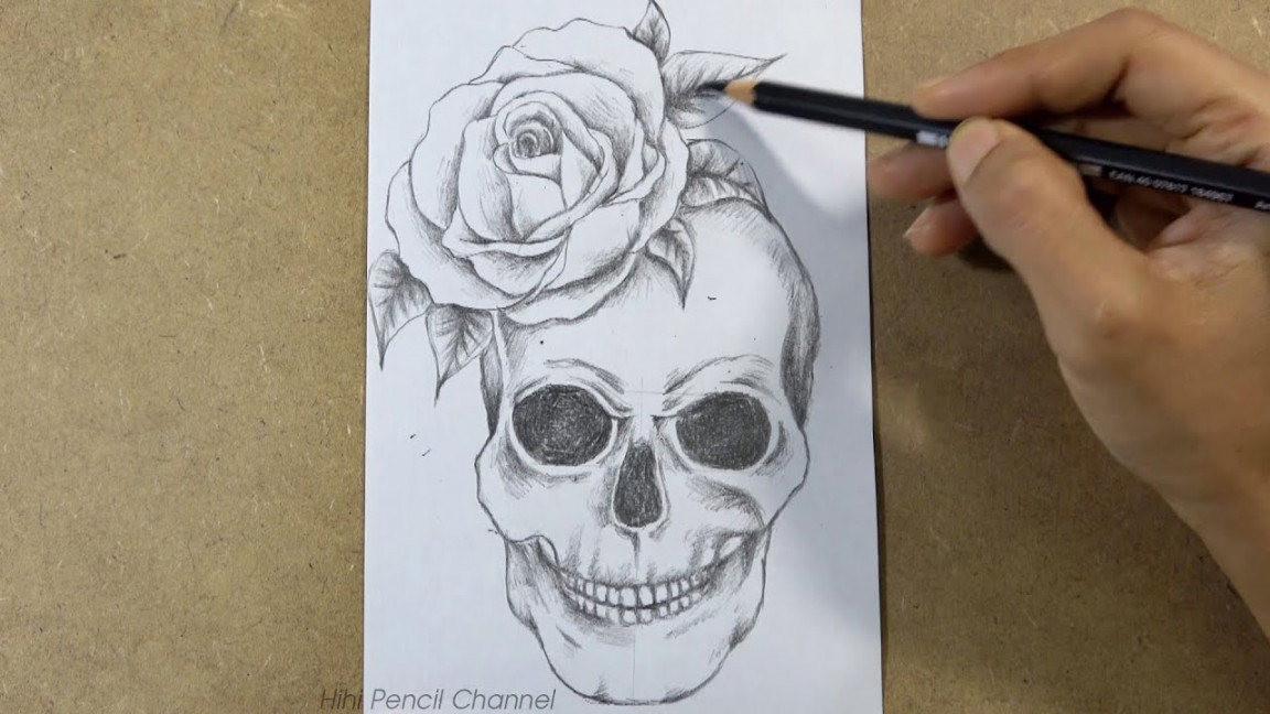 Drawing Skull and Rose Tattoo Design step by step  Hihi Pencil