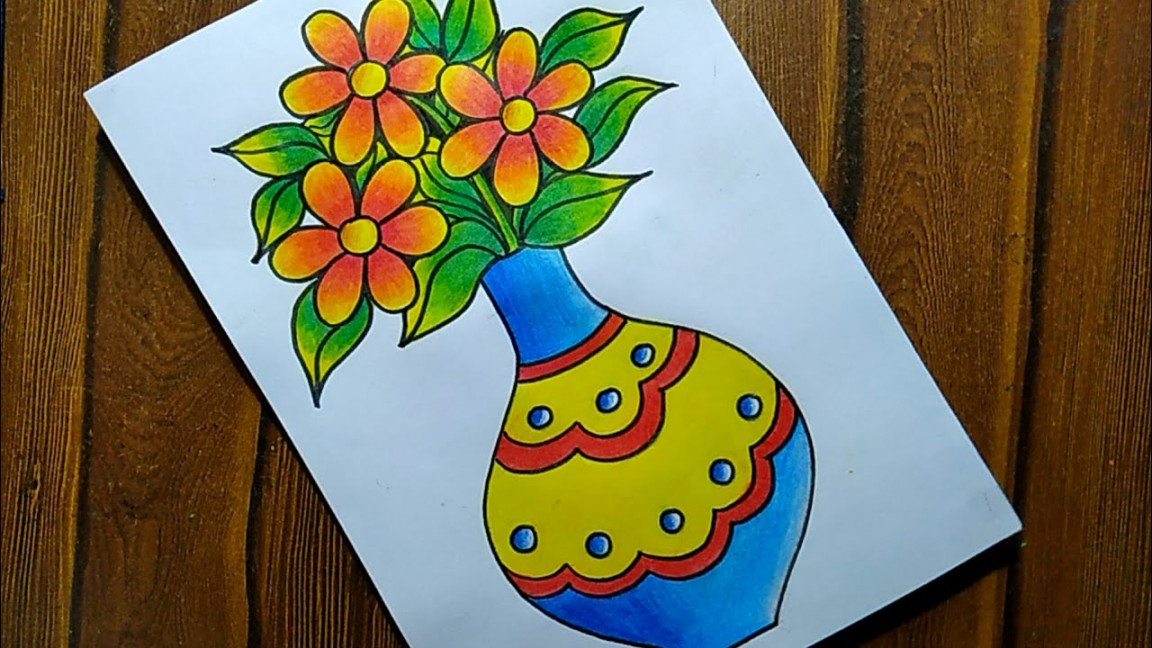 Easy and simple Flower Pot Drawing How to draw designer Flower pot Flower  Vase drawing