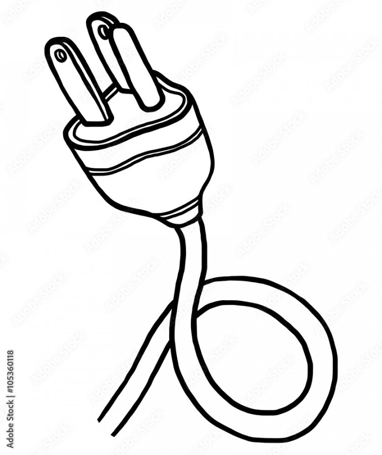 electric plug / cartoon vector and illustration, black and white