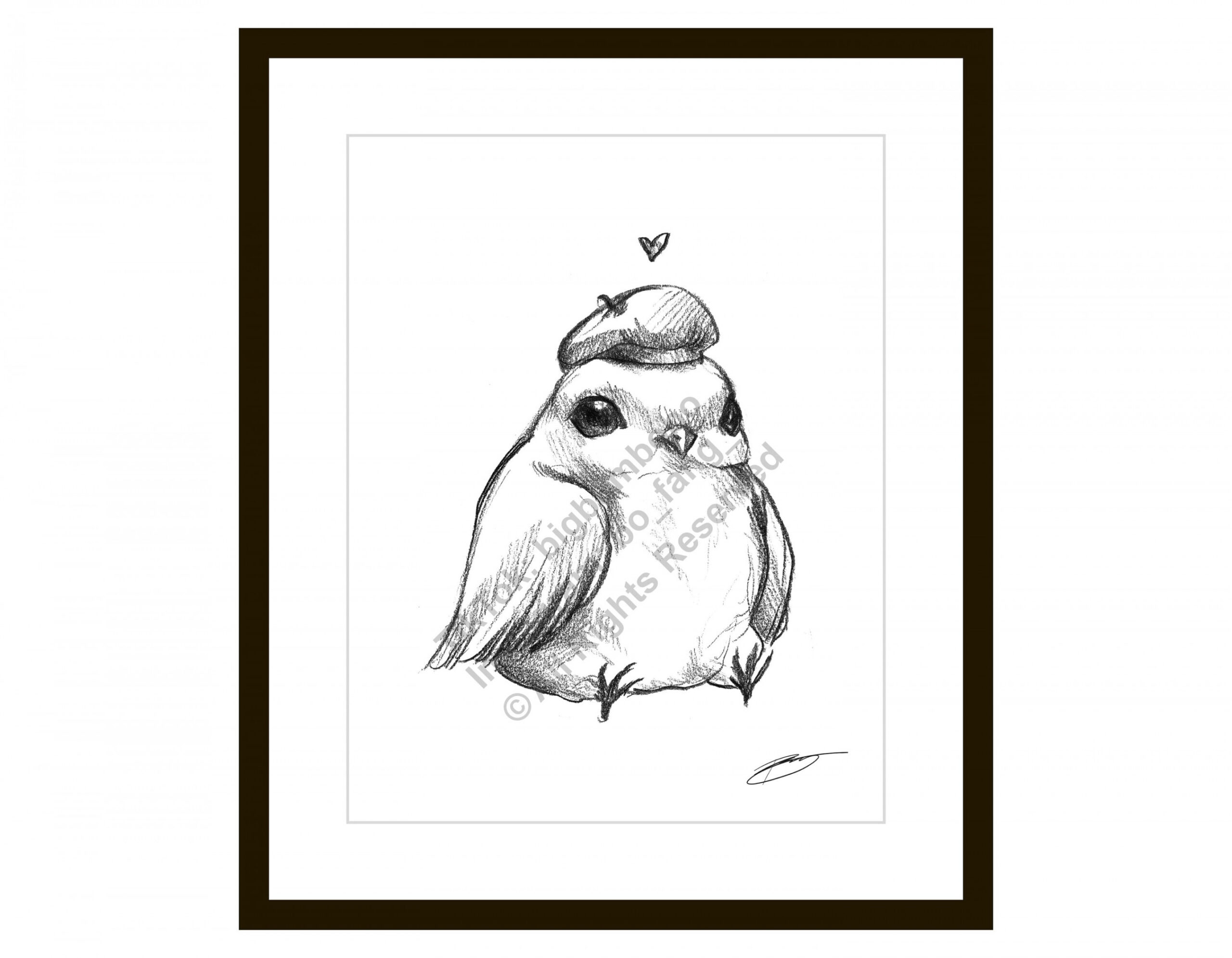 Fat Little Bird - Skizze Zeichnung Illustration - , x  Animal Art Print