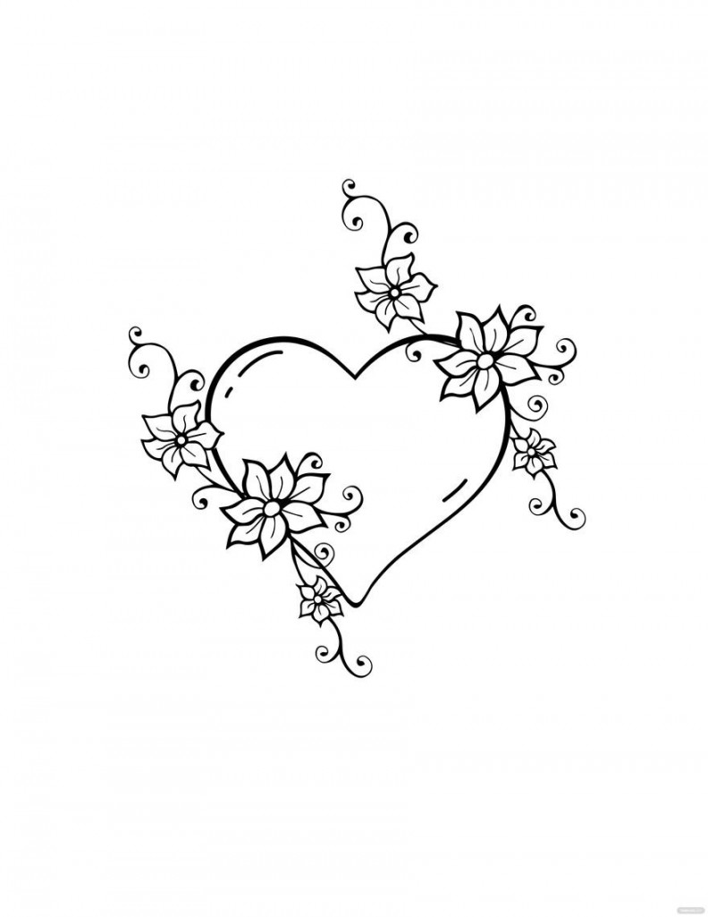 Free Flower Love Heart Drawing - Download in PDF, Illustrator, EPS