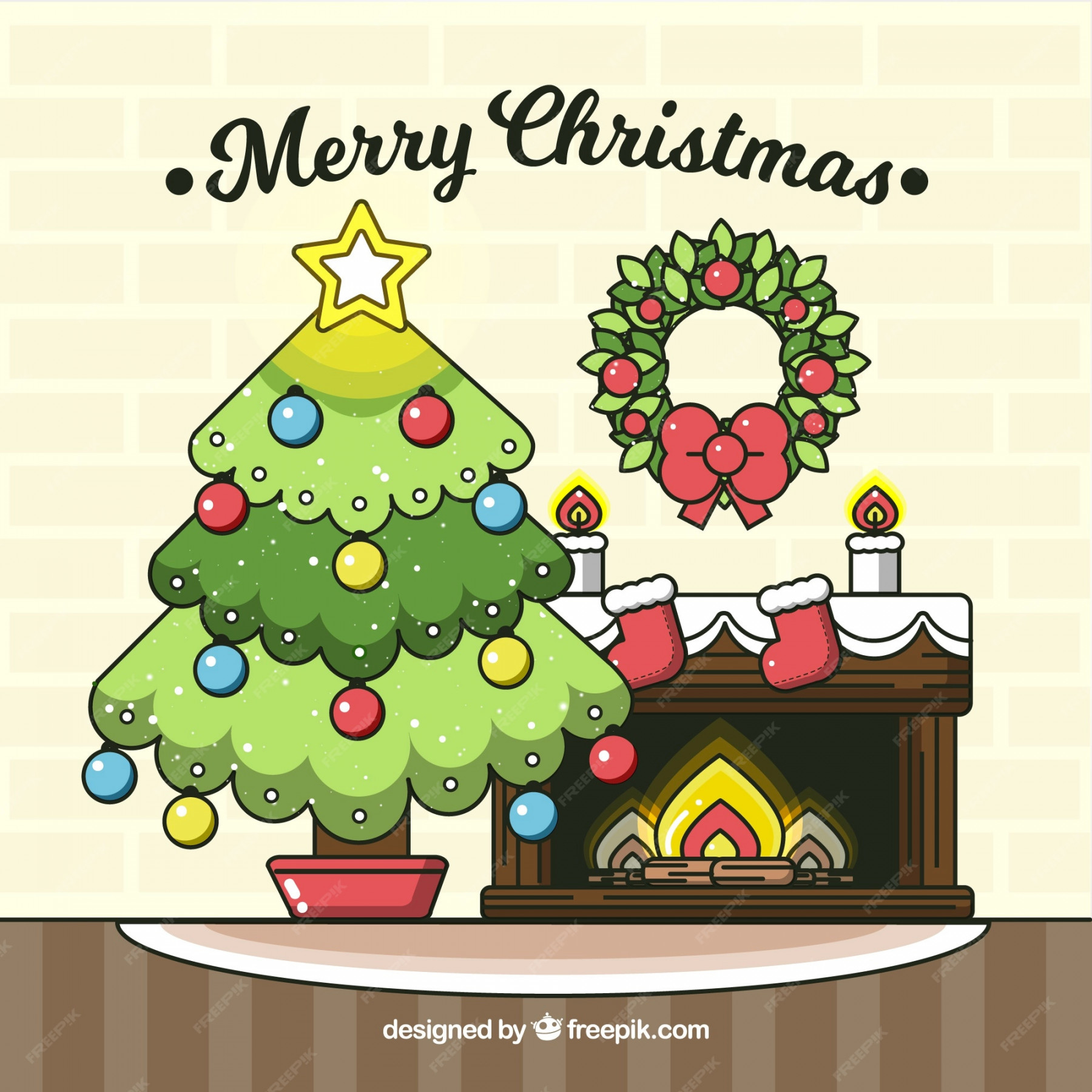 Free Vector  Background drawing of living room with christmas