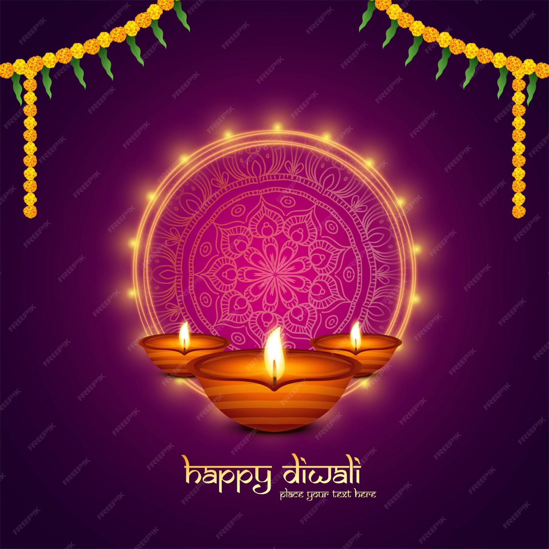 Free Vector  Happy diwali greeting card with burning oil lamp