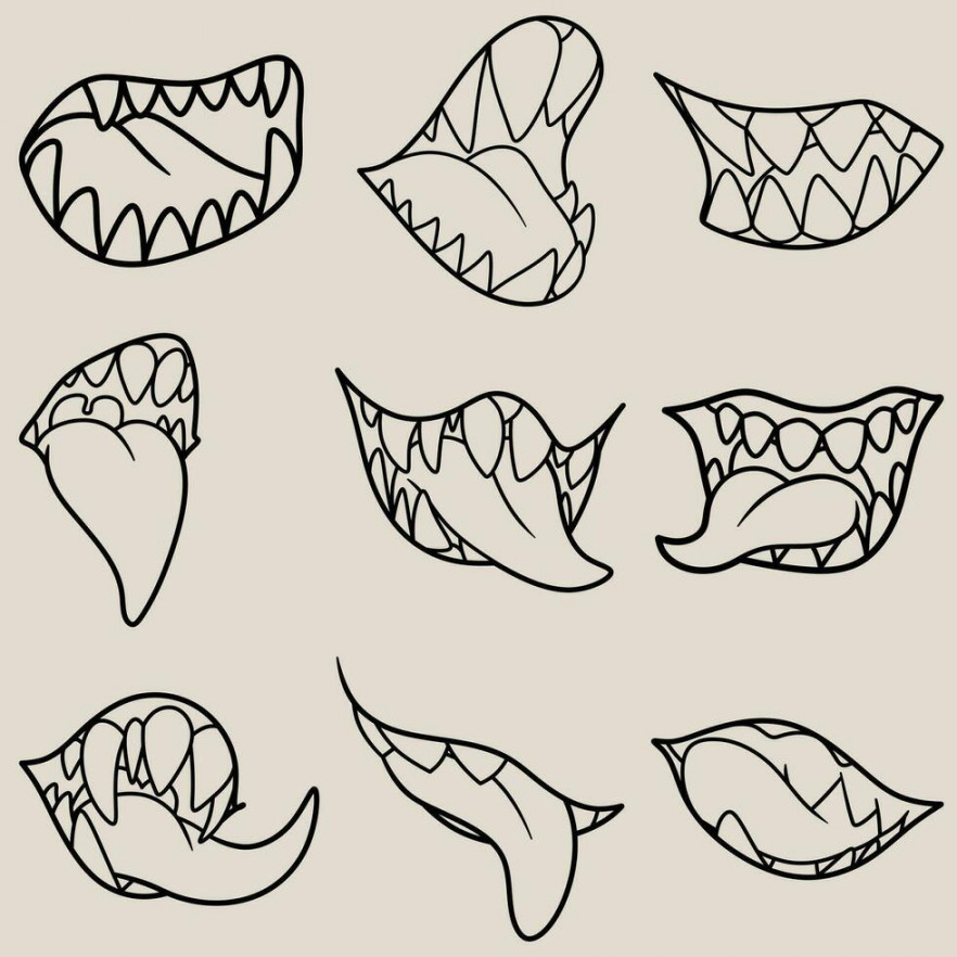 Free vector illustration collection of line art monster mouth