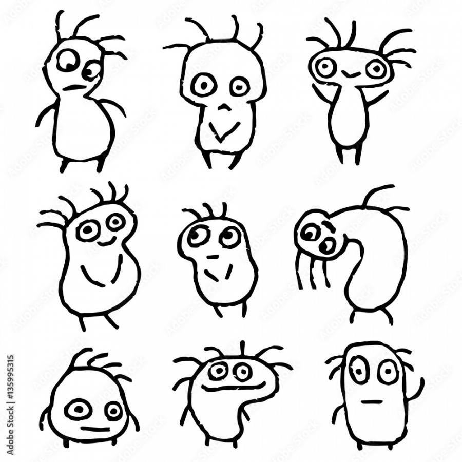 Funny Things in Different Shapes in Black White Colors Vector