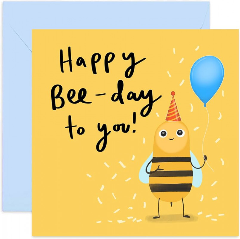 Geburtstagskarte mit Aufschrift "Happy Bee-Day", lustige süße Bienenkarte  für Erwachsene und Kinder, lustige Geburtstagswünsche für Sie oder Ihn