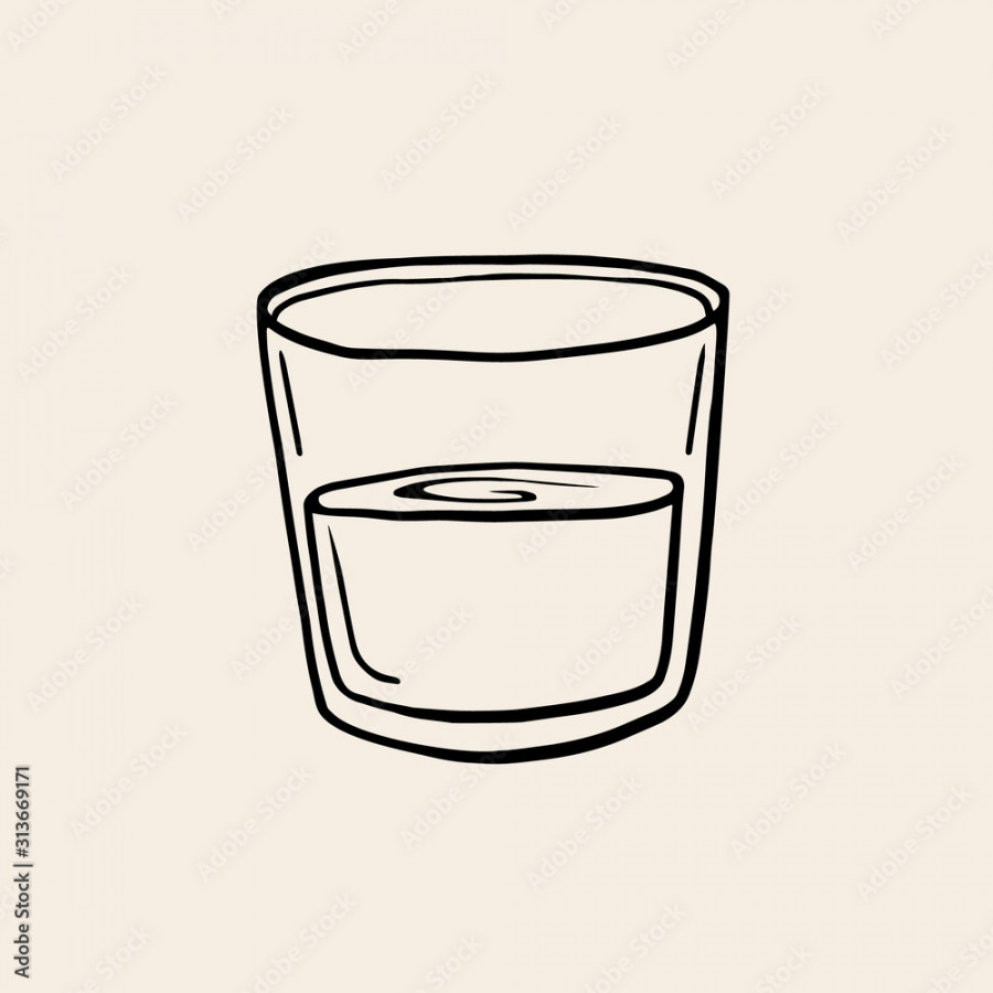 Glass of water. Vector linear illustration in sketch style