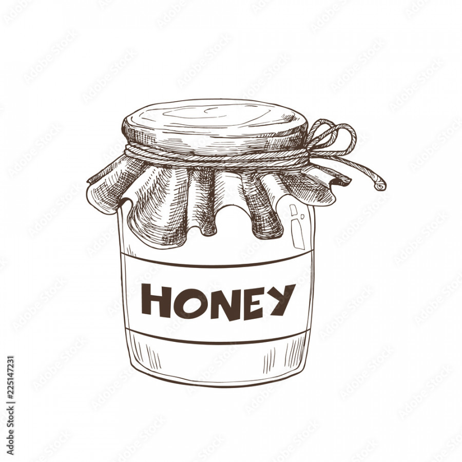 Hand drawn glass honey jar in sketch style