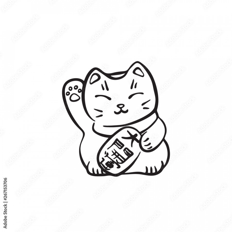 Hand drawn maneki neko cute cat