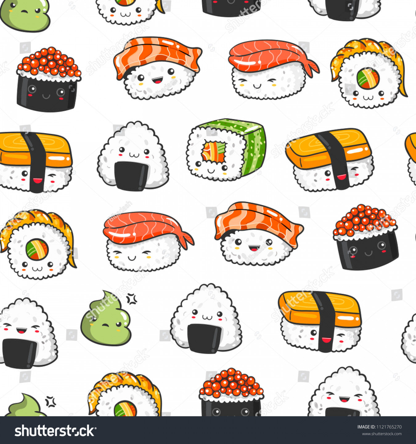 Handgezeichnet verschiedene kawaii Sushi