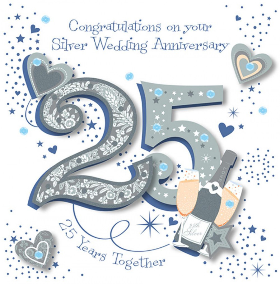 Handmade Silver th Wedding Anniversary Greeting Card  th