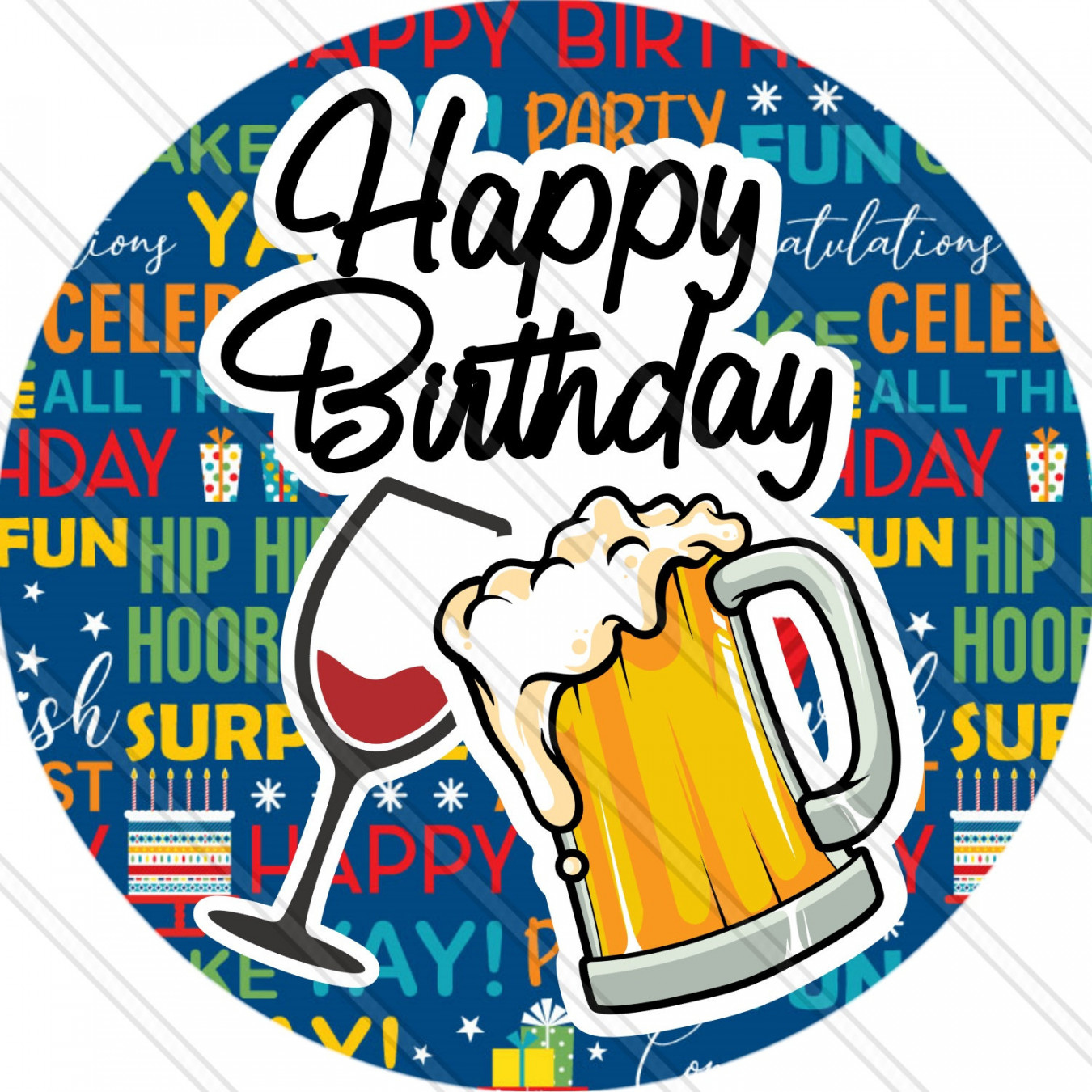 Happy Birthday Sign - Cheers To You - Beer and Wine - Birthday Wreath Sign  - Metal Sign