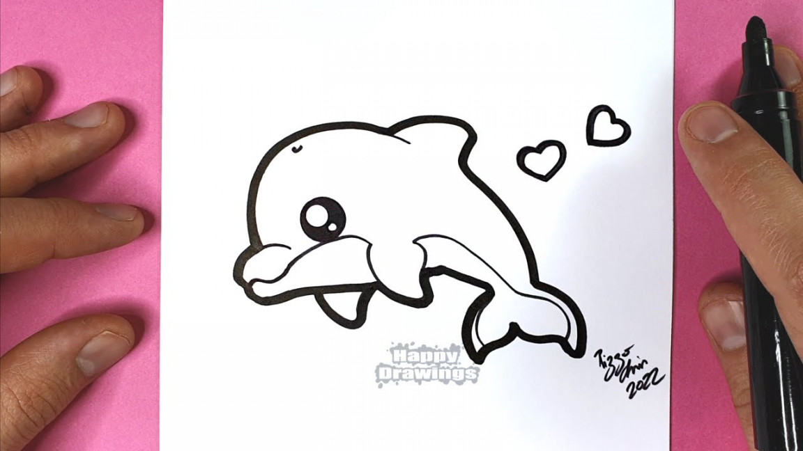 HAPPY DRAWINGS  HOW TO DRAW KAWAII  CUTE DOLPHIN