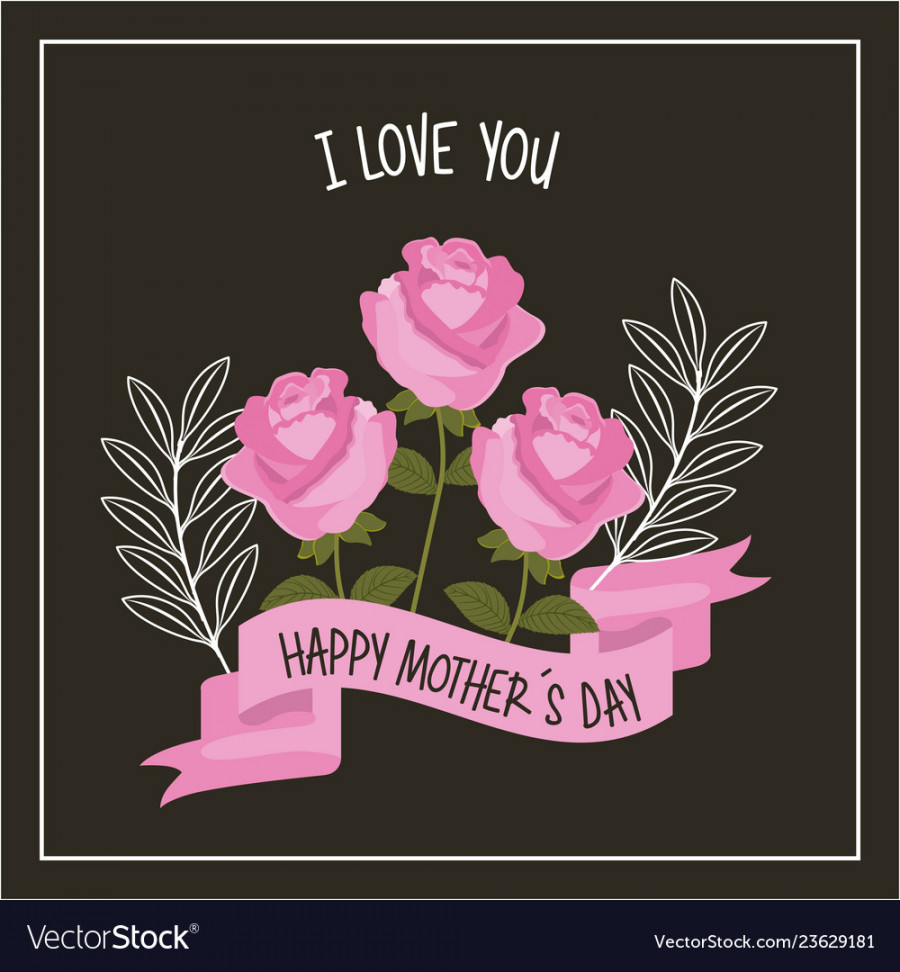 Happy mothers day love you pink roses ribbon Vector Image