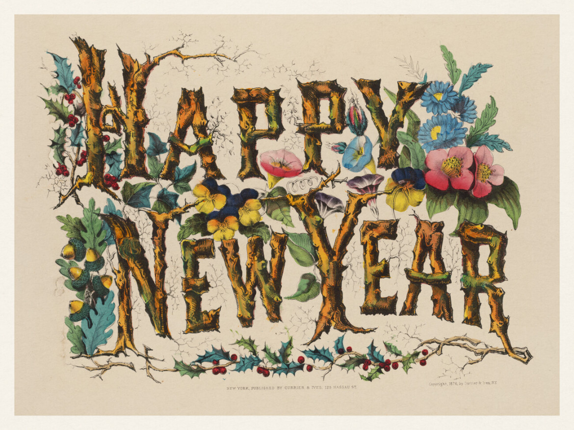 Happy New Year (Rustic Farmhouse Vintage Lithograph) - Retro Home