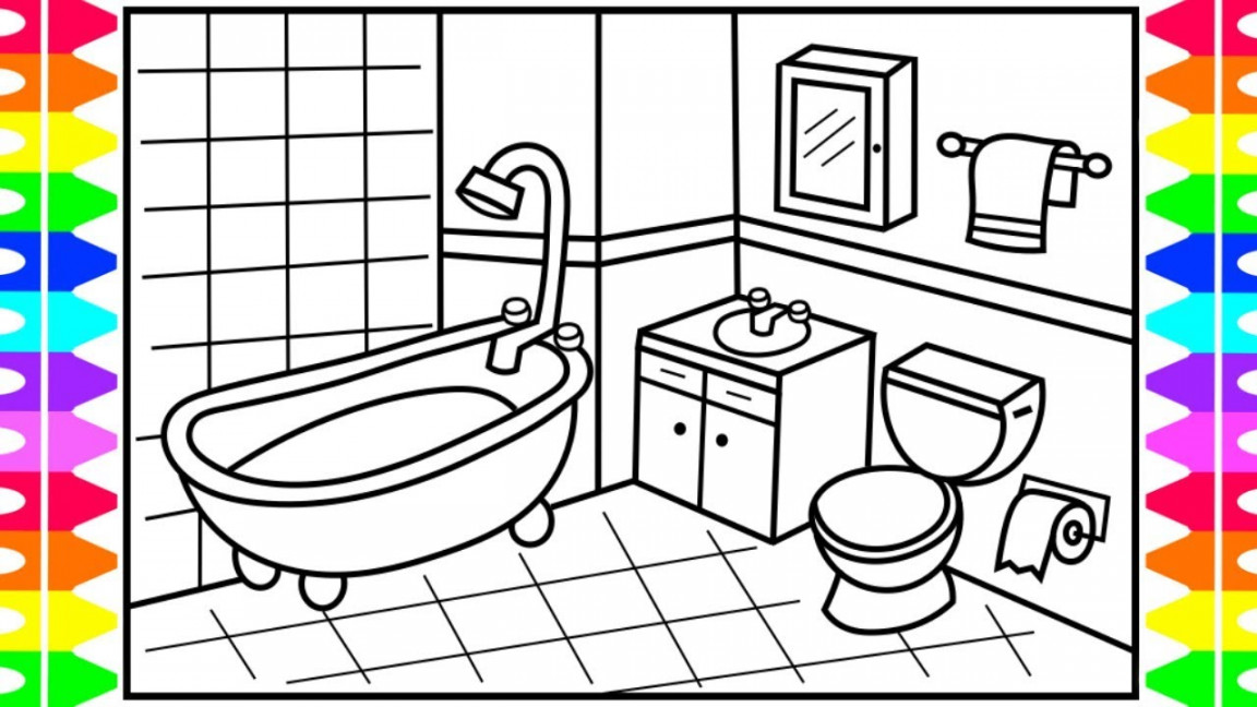 How to Draw a Bathroom Step by Step for Kids 💙 Bathroom Drawing  Bathroom  Coloring Pages for Kids