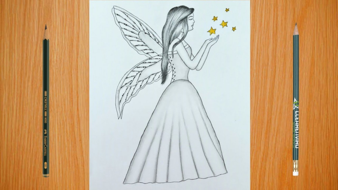 How to Draw a Beautiful Fairy easy  Pencil Sketch Fairy Dream scenery   peri çizimi