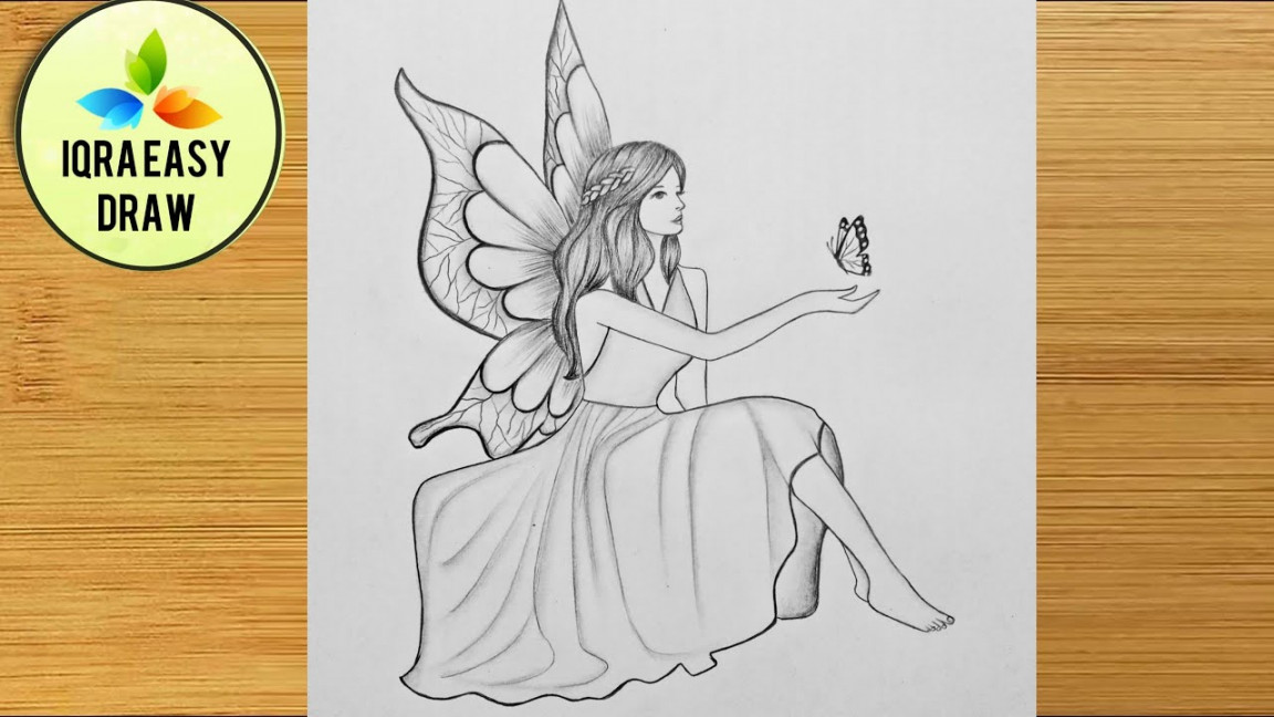 How to draw A beautiful fairy with Butterfly - pencil Sketch  fairy dream  Scenery/ Step-by-step