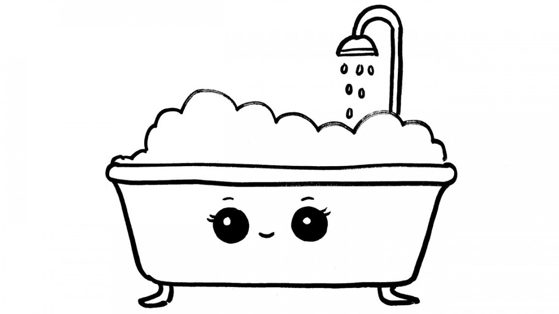 How to draw a cute bath tub  Bath tub drawing  Kawaii bath tub drawing  for kids