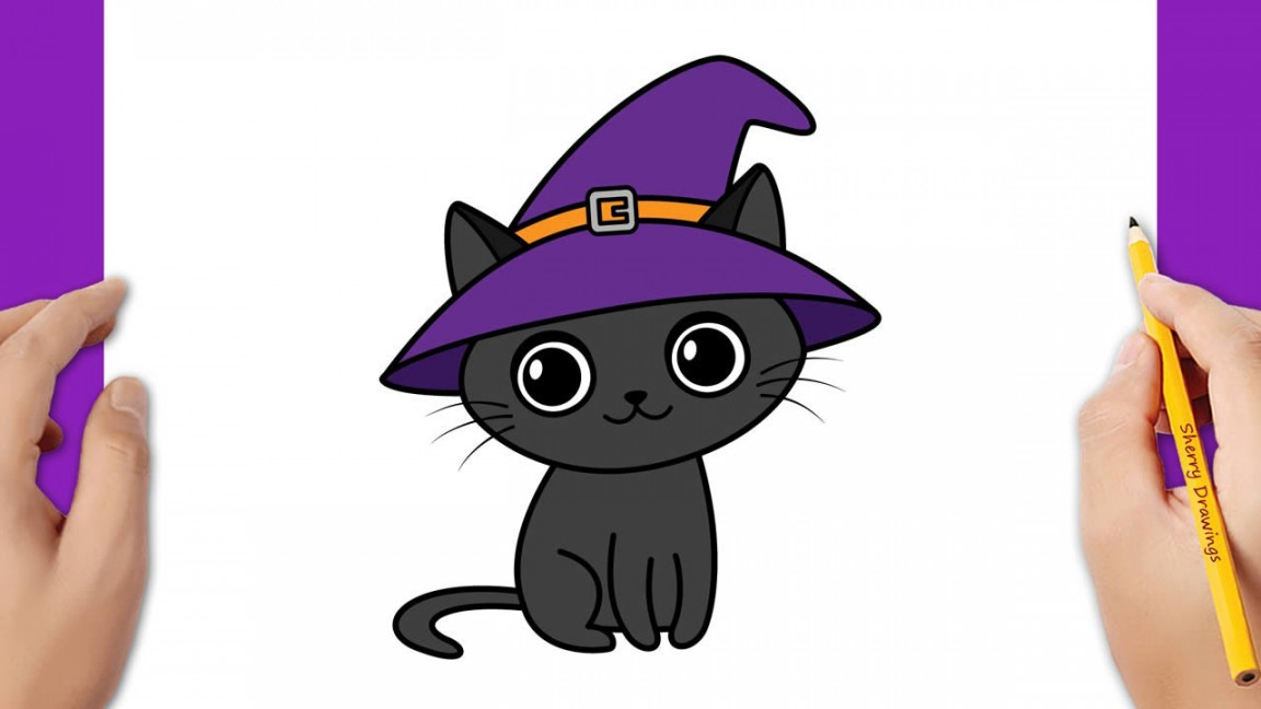 HOW TO DRAW A HALLOWEEN BLACK CAT WITCH  Halloween Drawing